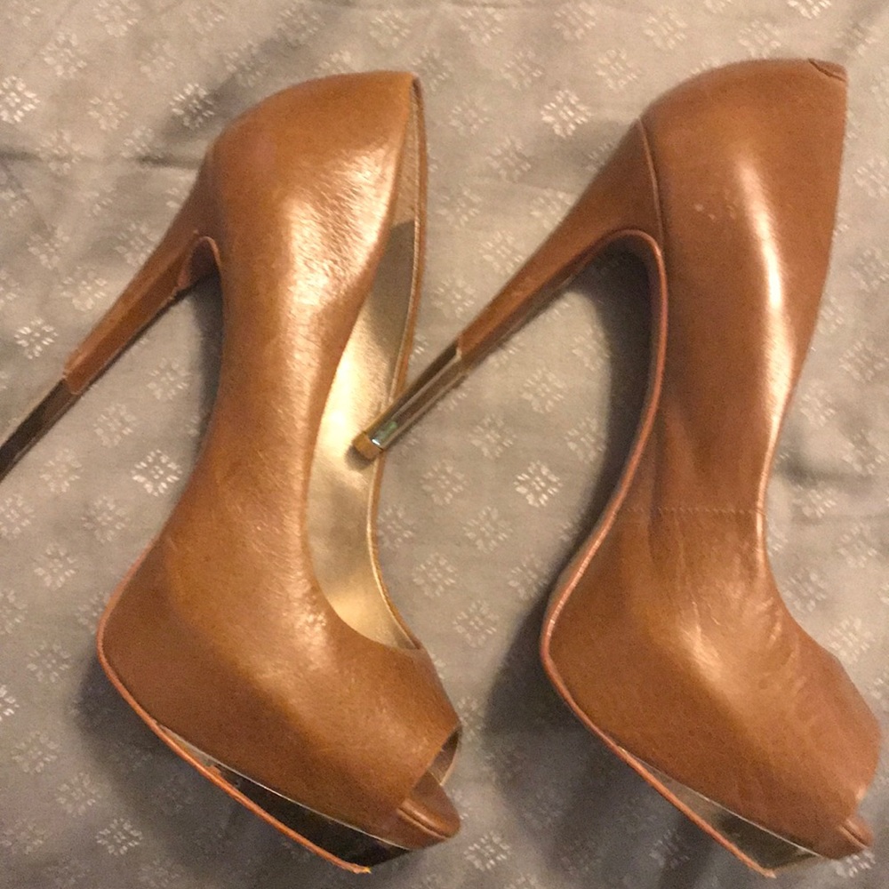 Camel Brown Real Leather Heels